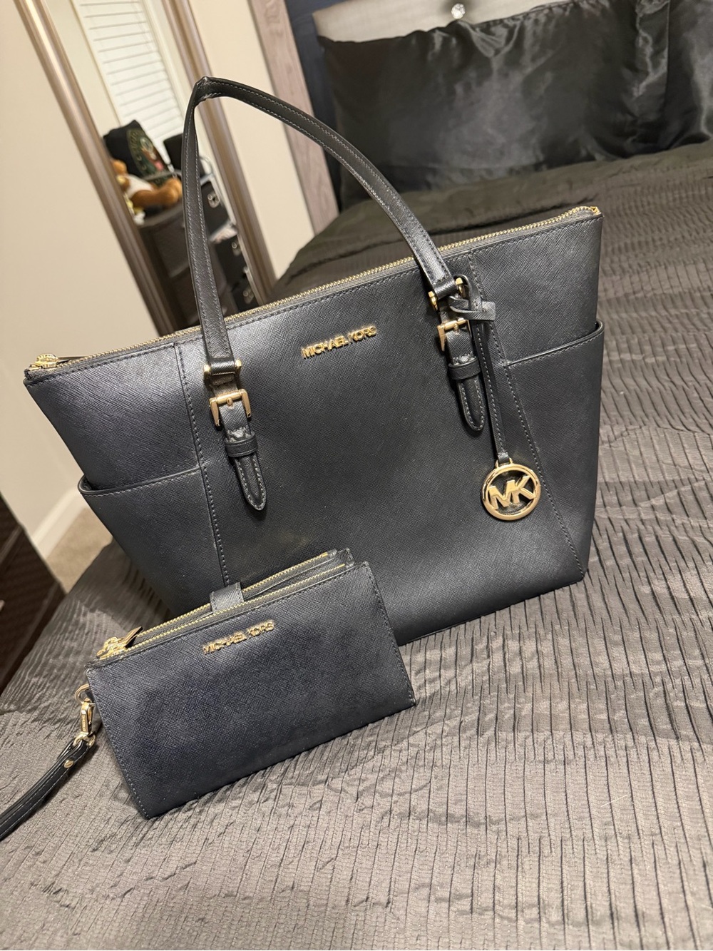 Michael Kors Black Saffiano Tote with Matching Wristlet
